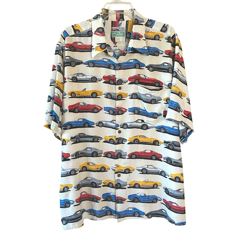 REYN SPOONER Men's Size XL Multicolor VTG Classic Car Print Hawaiian Aloha Shirt